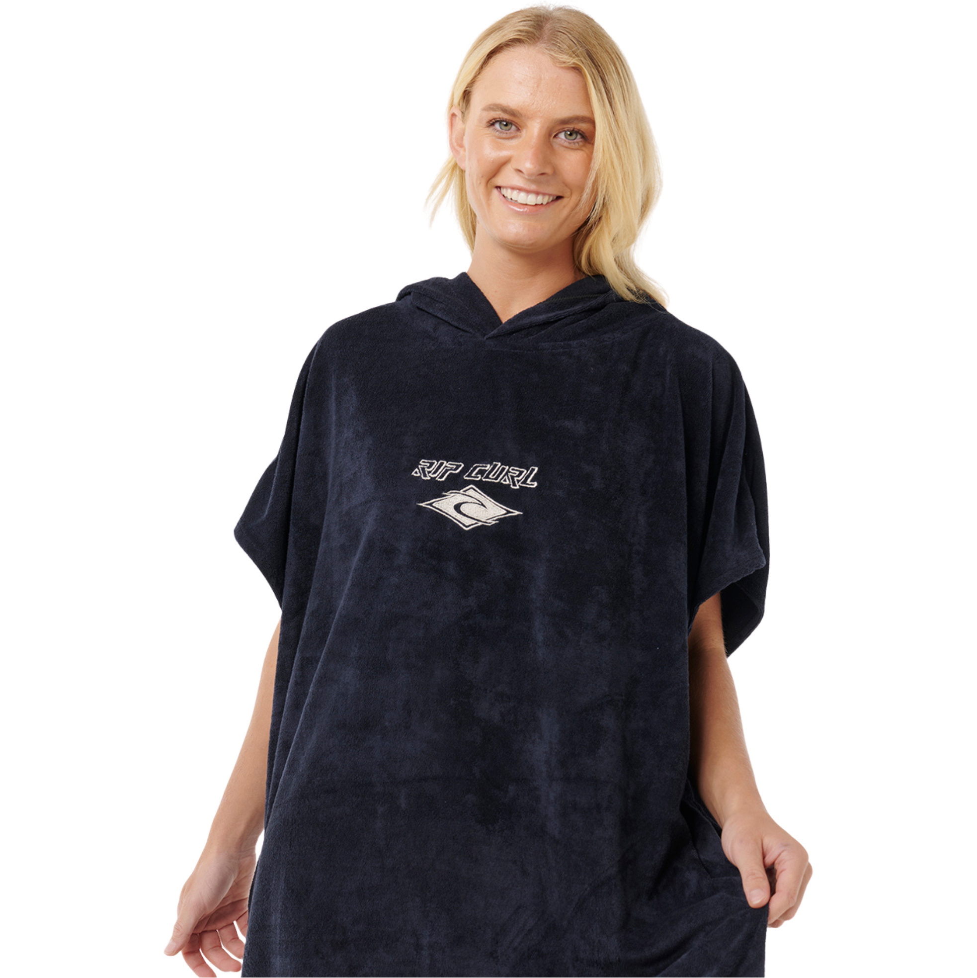 2026 Rip Curl Femmes Serviette De Plage Classique à Capuche Poncho 00ZWTO - Black / Blanc Cassé